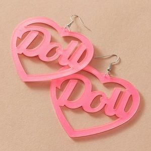 🎀 Super Cute Large Doll Phrase Pop Art Glitter Pastel Heart Drop Earrings 🎀